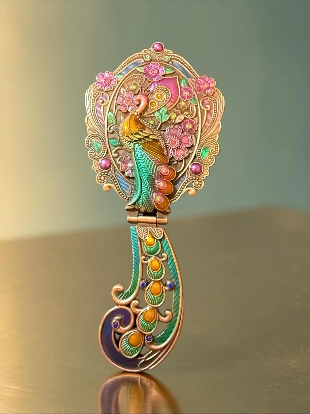 Crème Shop Ornate Peacock Enamel Hand Mirror
